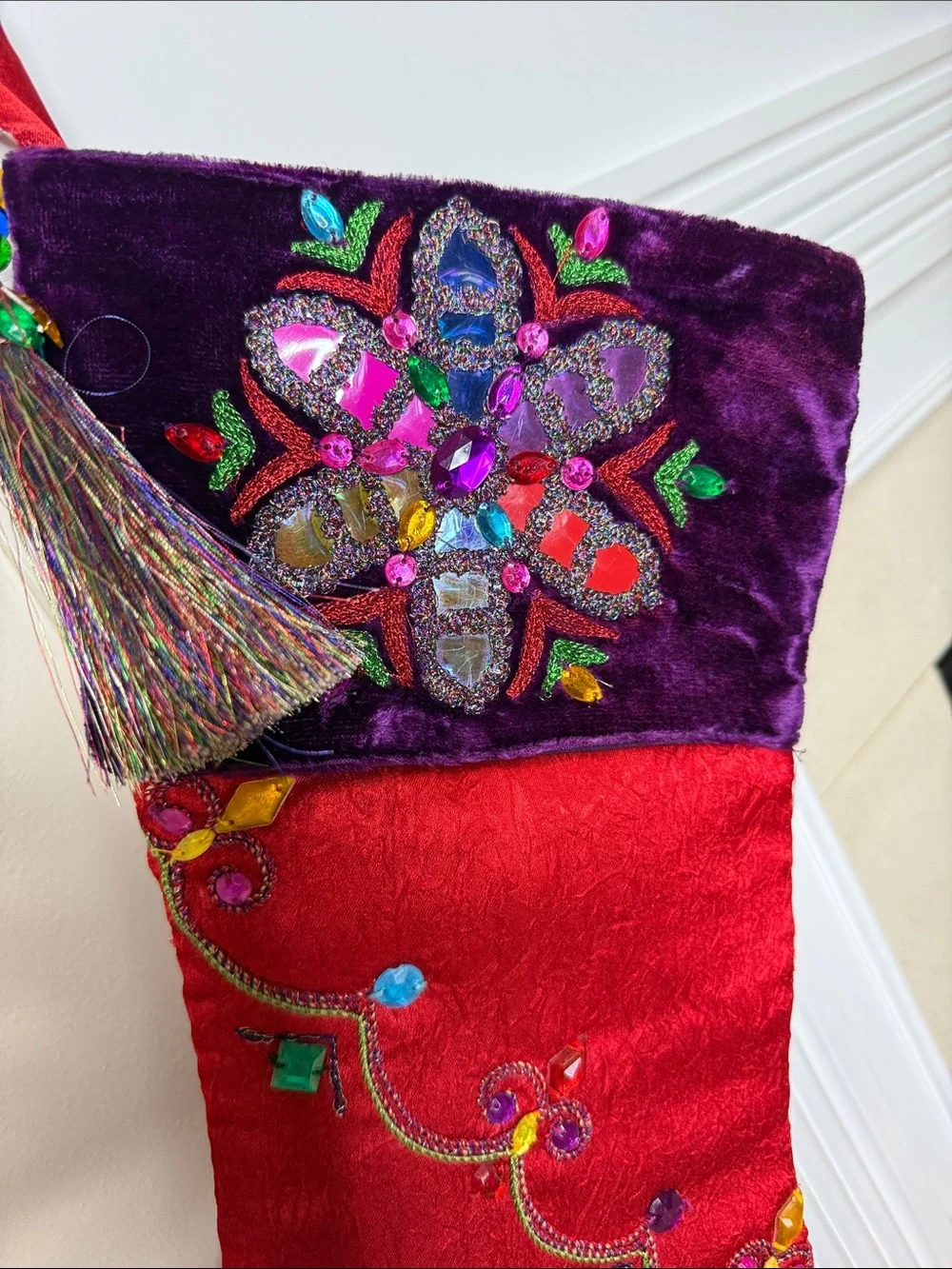 Pier 1 One Imports Christmas Stocking Multicolored Sequined Beaded